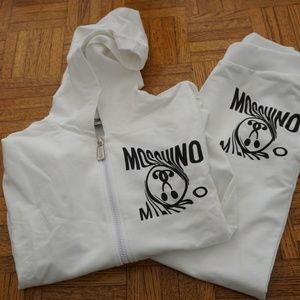 MOSCHINO GIRLS White Sweatsuit Logo Hoodie Zip Sweatshirt Matching Sweatpants